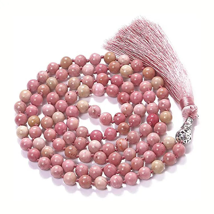 Long geometric agate necklace with tassel pendant in natural stone colours on a 95-100cm chain.