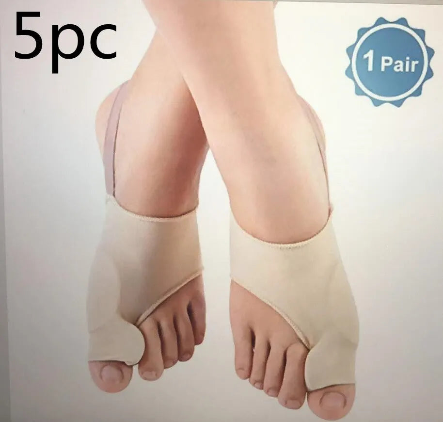 Corrective toe socks with silicone gel toe separator and bunion pad on a stretch fabric base.