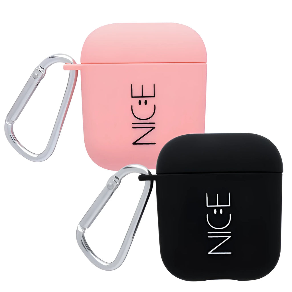 Black and pink PC AirPods case covers with removable flower love smile face decorative inserts