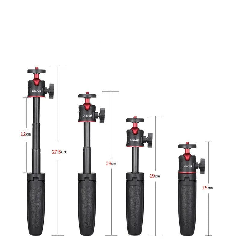 Compact camera desktop tripod mini extension selfie stick in black red, compatible with iPhone and DJI action camera