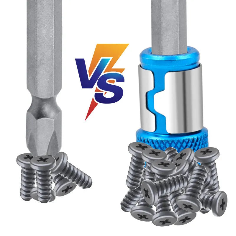 Light blue screwdriver bit with magnetic ring for slotted screws