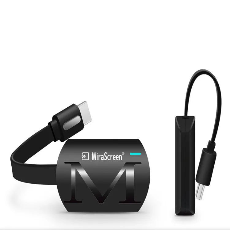 Black USB smart phone TV dongle for HD 1080p screen mirroring and video playback.