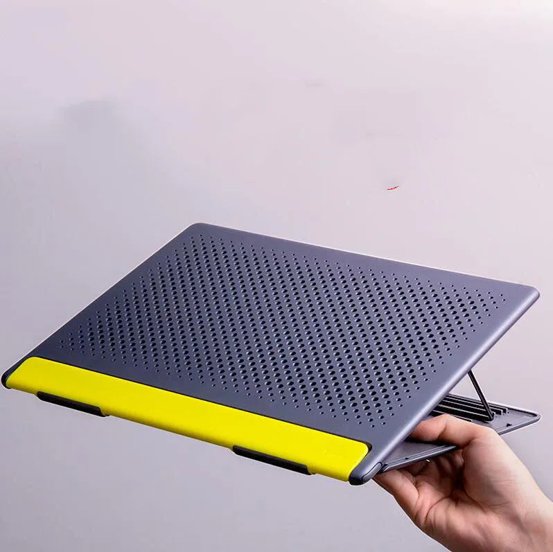 Dongdong portable alloy notebook stand in black shown on a desk