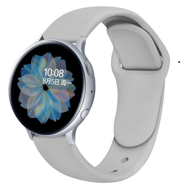 Samsung Galaxy Active 2 black silicone replacement strap with reverse buckle in 20mm width.