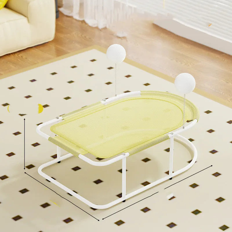 Large grey fabric cat kennel with bracket construction showing breathable design