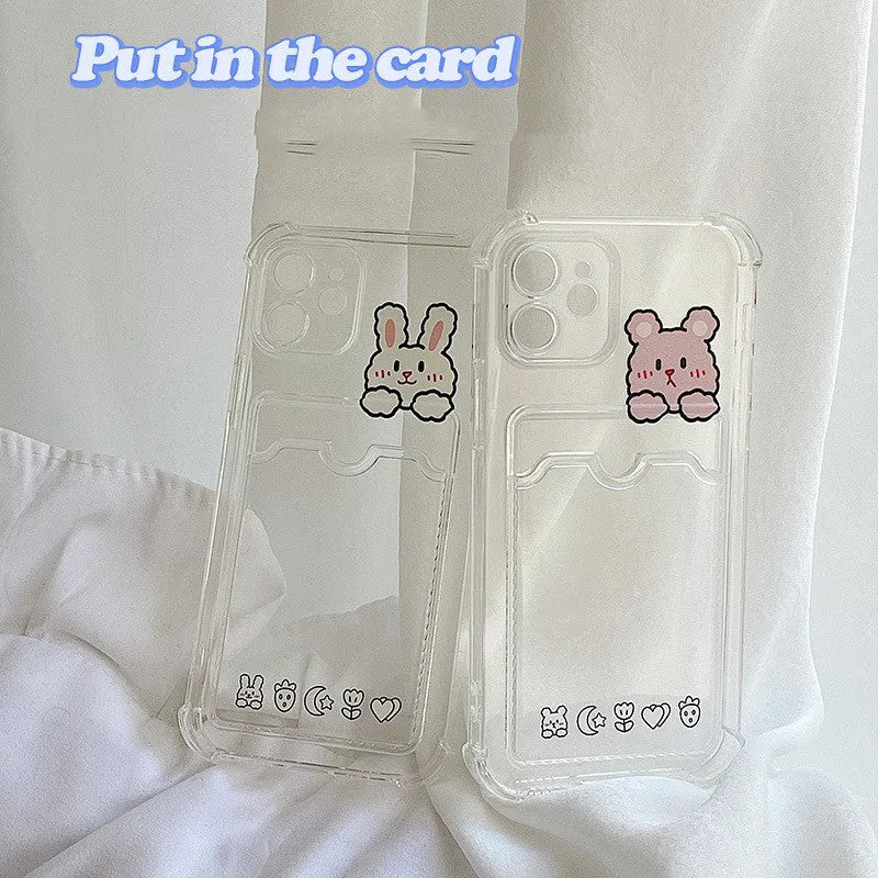 Cartoon design transparent iPhone case with card holder for iPhone models