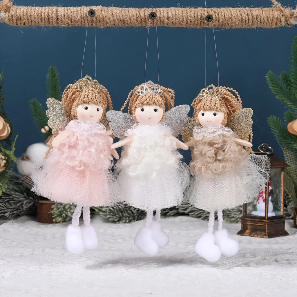 Cloth Christmas angel pendant with high ponytail in white, pink, and khaki colour options.