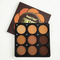 Makeup palette showing nine dark matte eyeshadow colours with waterproof long-lasting formulation