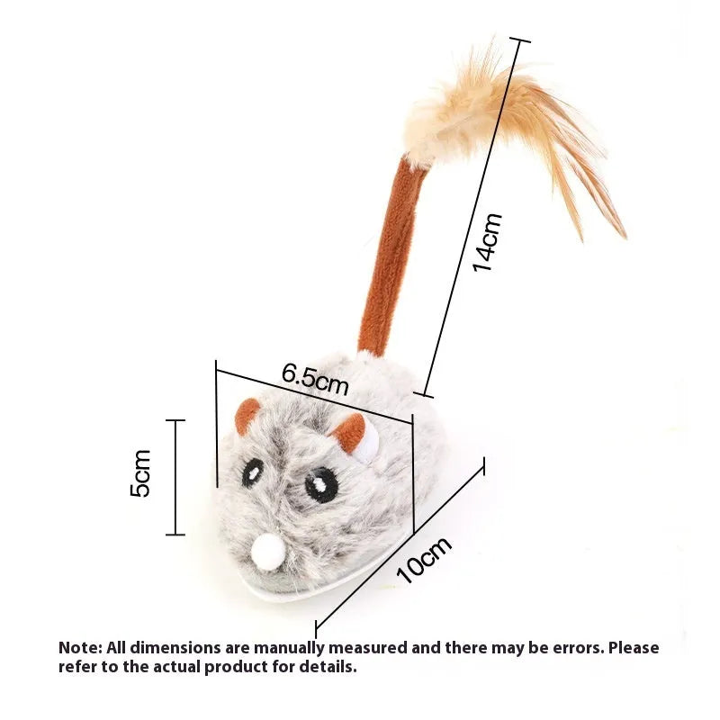 Self-charging electric mouse cat pole toy with plush mouse in pink, dark grey, or purple colours