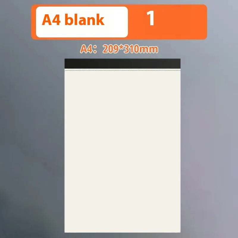 A5, B5 and A4 writing pads with blank, grid and lined page rulings.