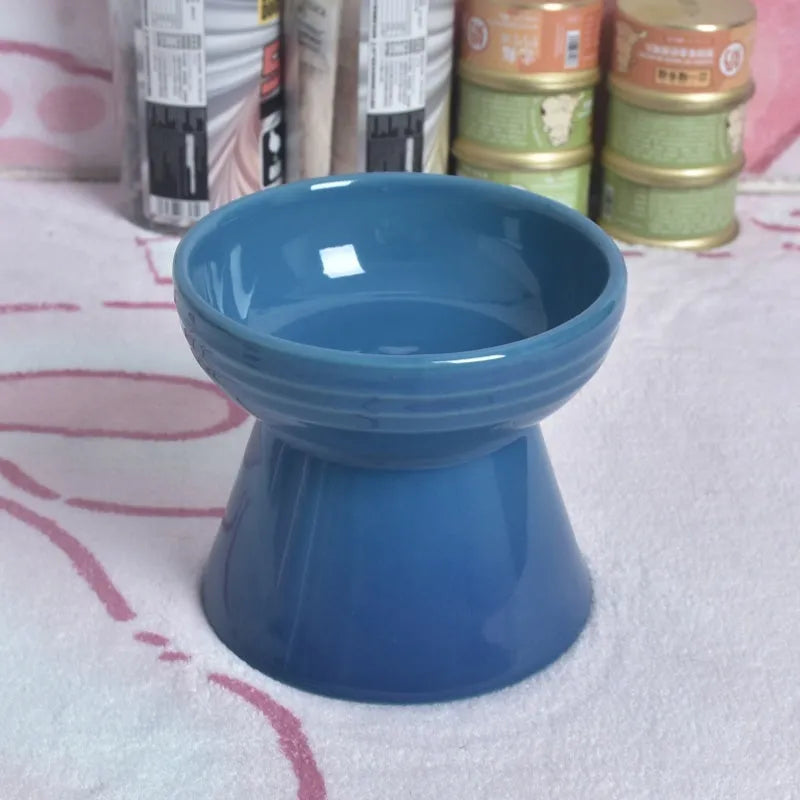 Black ceramic pet bowl with high foot neck protector design for dogs and cats