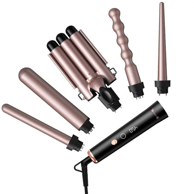Rose gold tube replacement hair curler with negative ion technology and LCD display screen