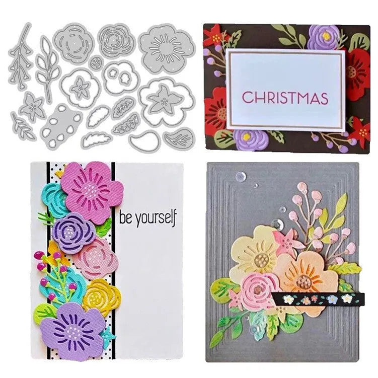 Silver carbon steel flower paper cutting knife mould measuring 14.3 by 9.9 cm