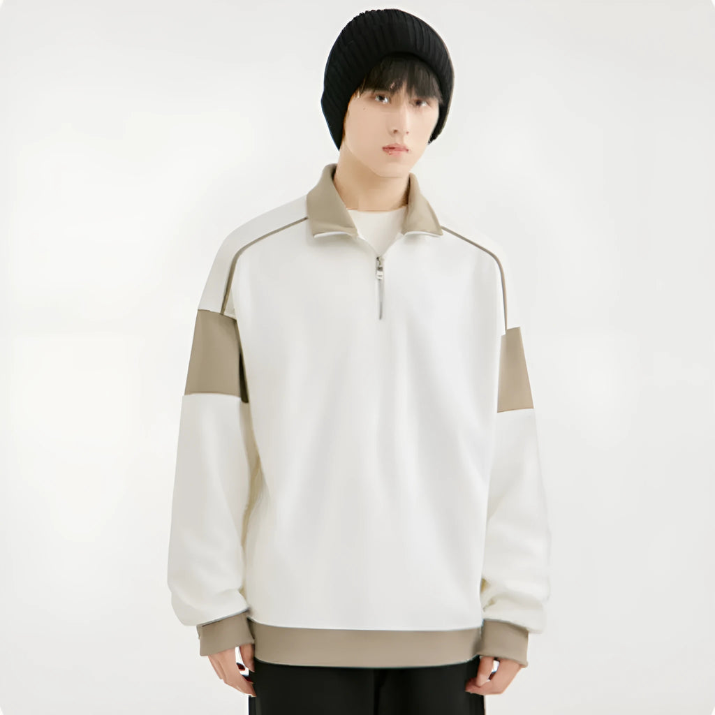 Men's black corduroy rabbit fur hooded sweater with drop shoulders and loose lapels