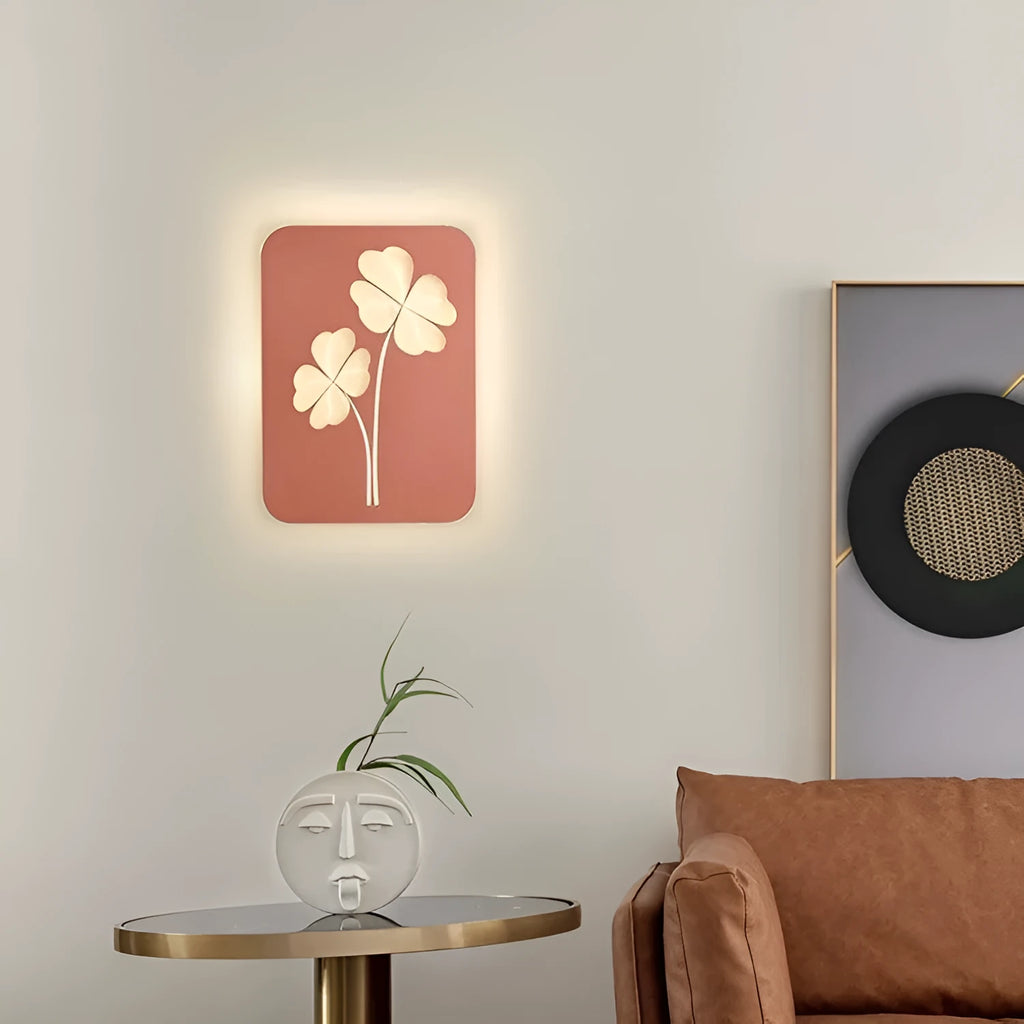 White or pink three-colour LED bedside wall lamp with acrylic shade and iron construction