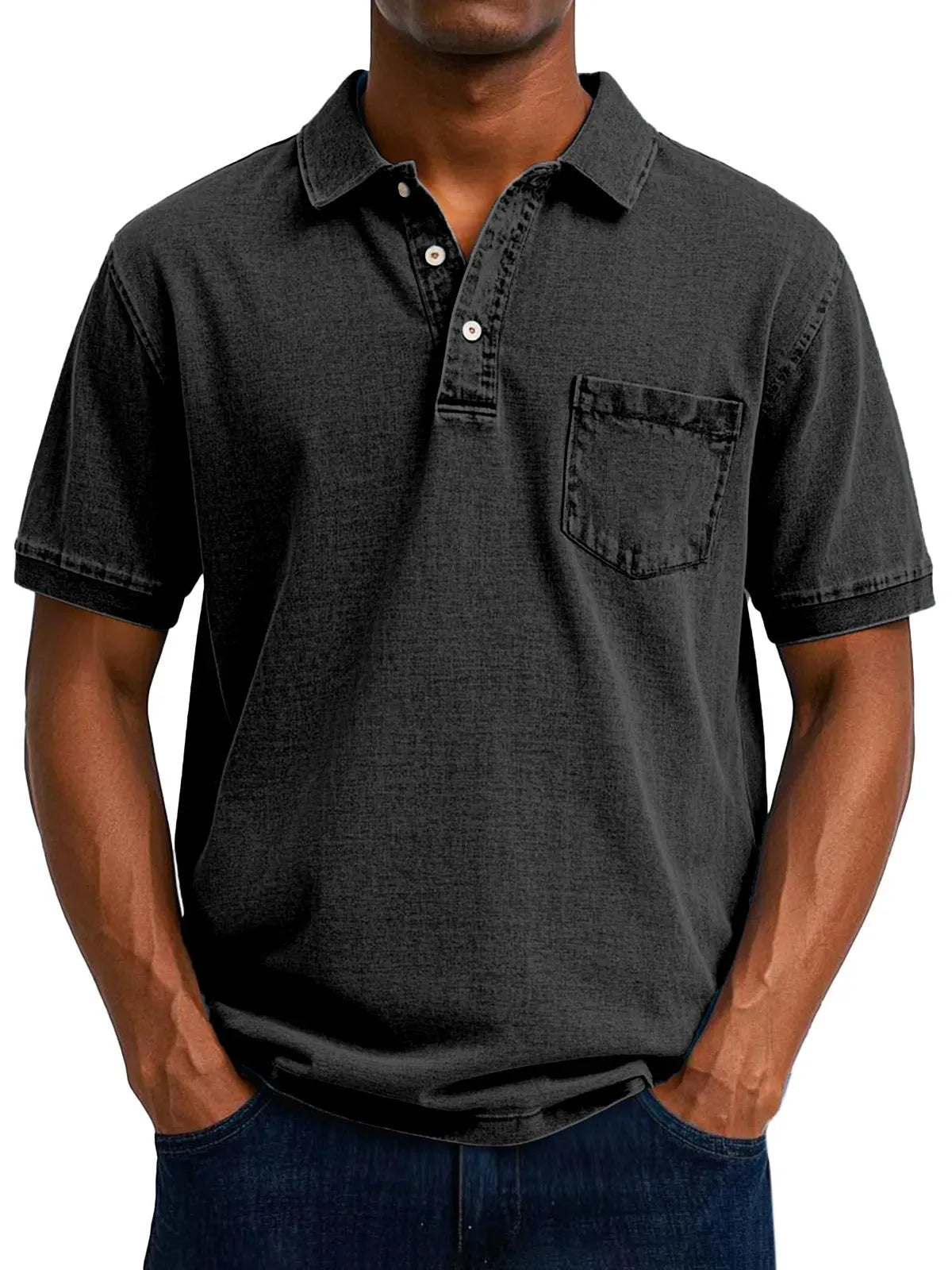 Plus size man modelling a printed short sleeve casual shirt in a loose Korean-style fit.