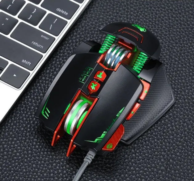 Thunder Wolf V9 wired gaming mouse in black with 2500 DPI optical sensor and ergonomic shape