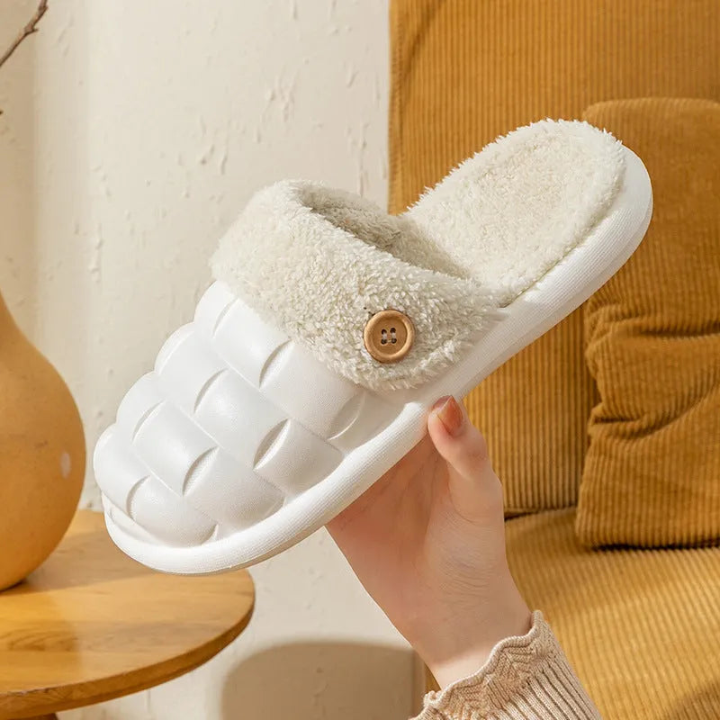 Women's detachable EVA plaid slippers with plush lining in multiple colours