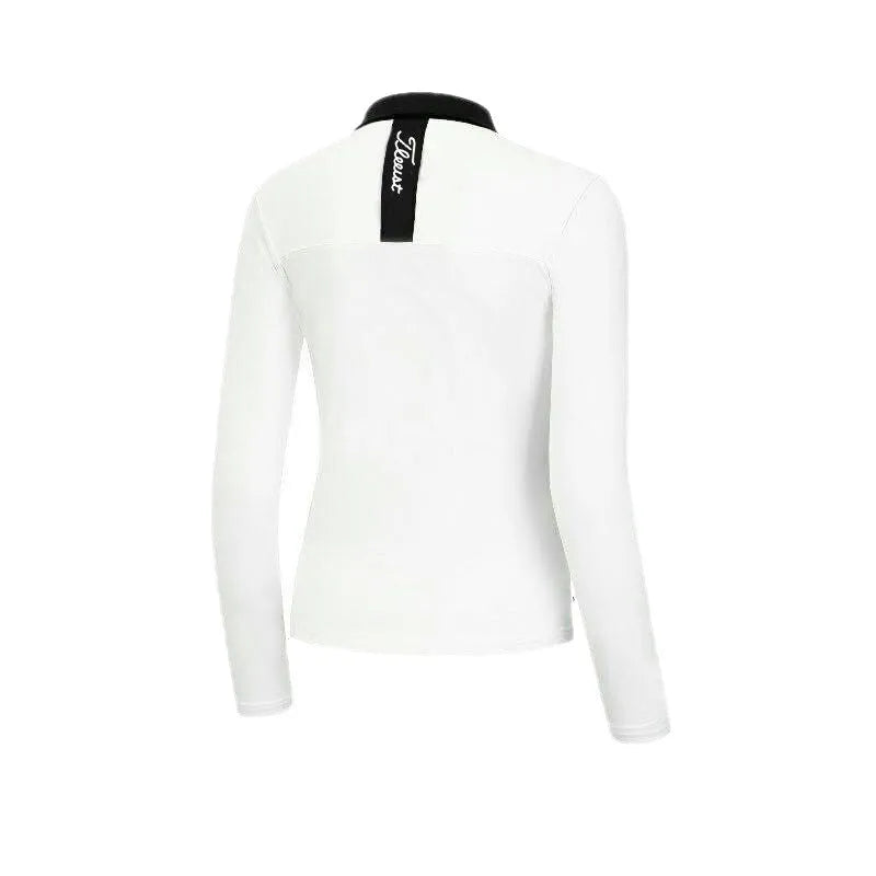 Women's slim fit long sleeve polyester golf top in white or black colour