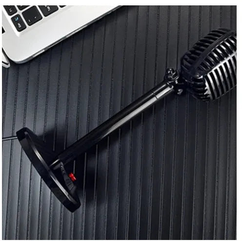 Black USB condenser microphone with adjustable stand for computer recording