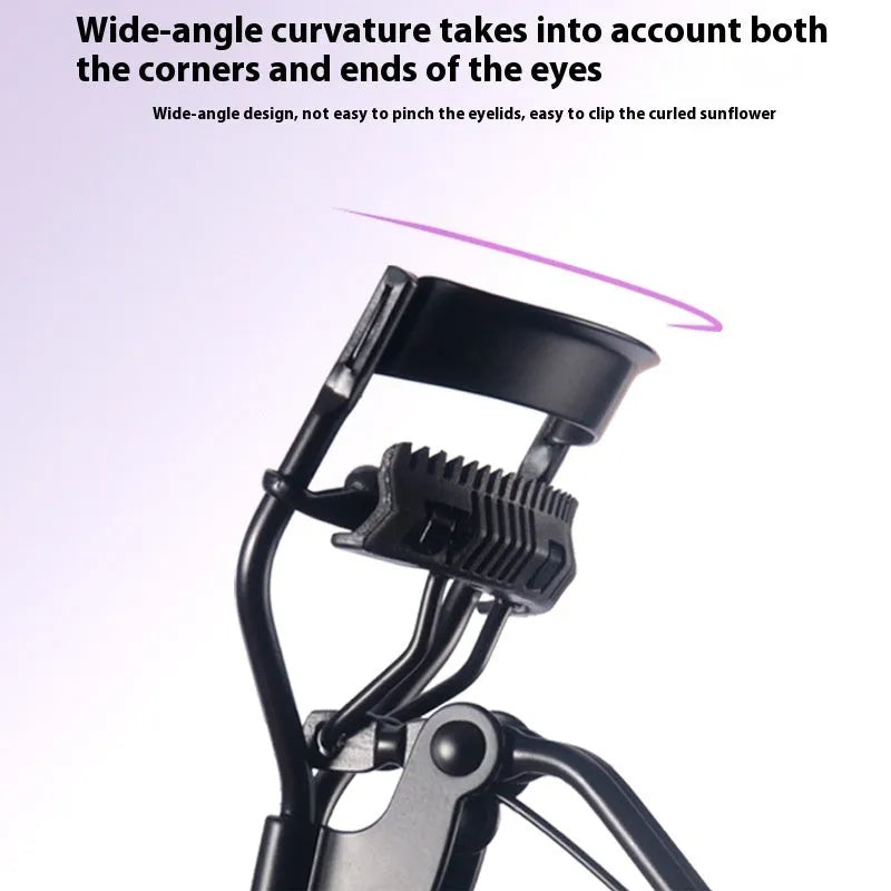 A4 with comb eyelash curler in black with ribbon comb detail, carbon steel and ABS construction