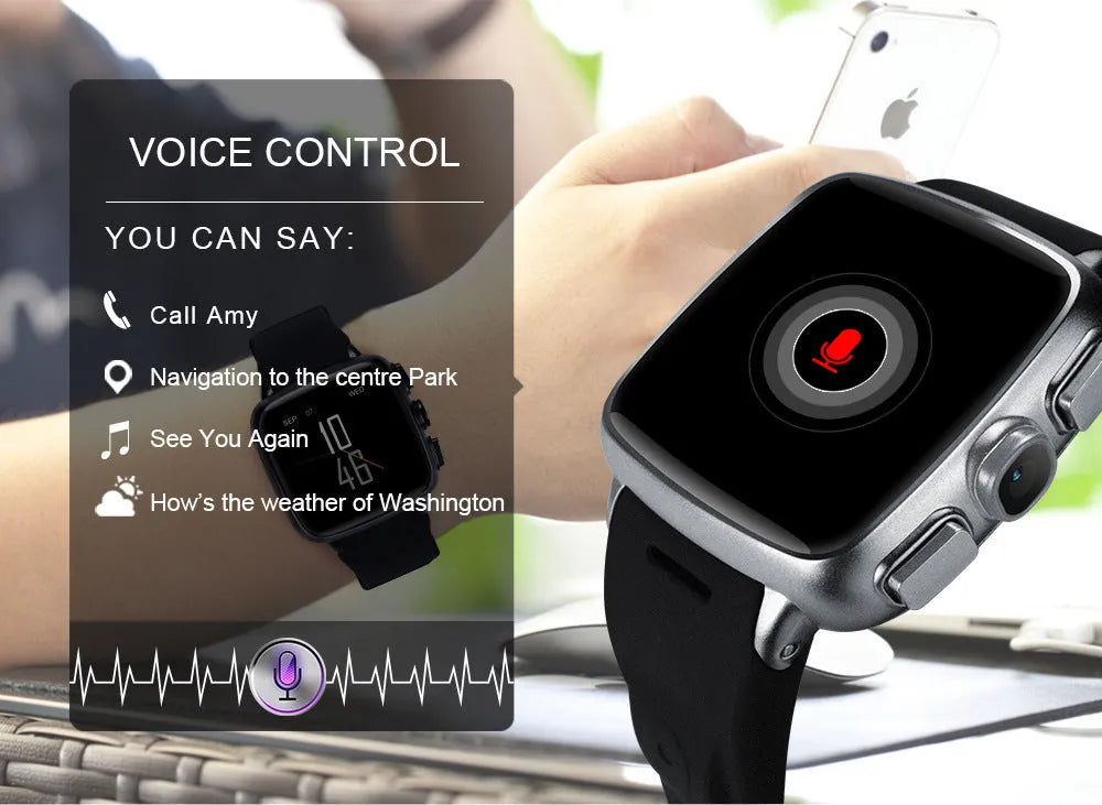 Z01 Smart Watch in black or white with 1.54-inch HD touch screen and camera.