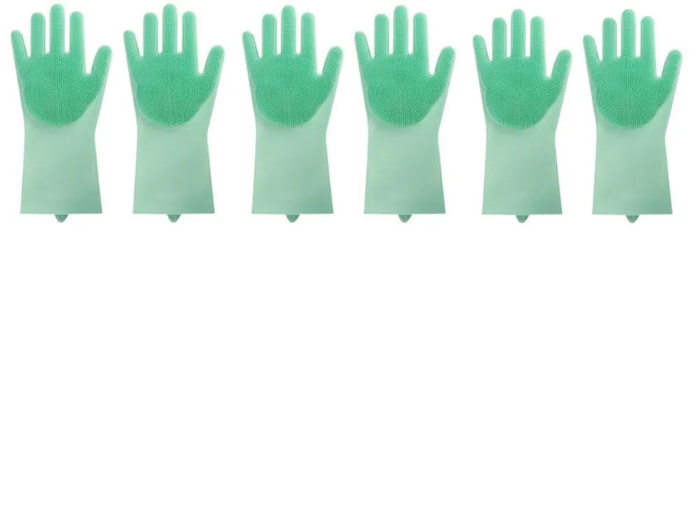 Silicone cleaning gloves with textured scrubbing surface in assorted colours