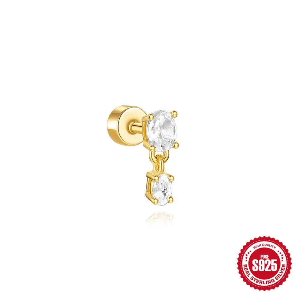 S925 sterling silver flat column thread geometric ear bone stud in a gold tone finish.