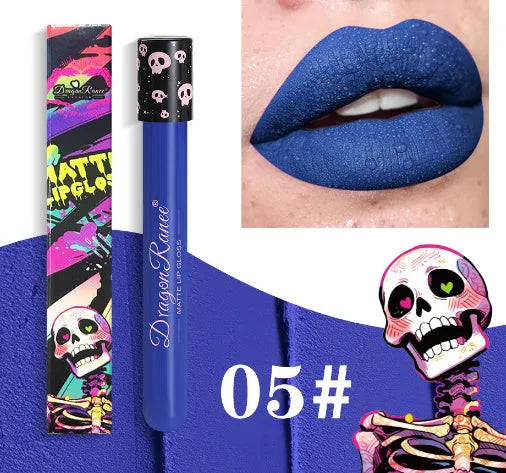 Halloween creative makeup retro matte gold silver lip gloss in test tube skull packaging