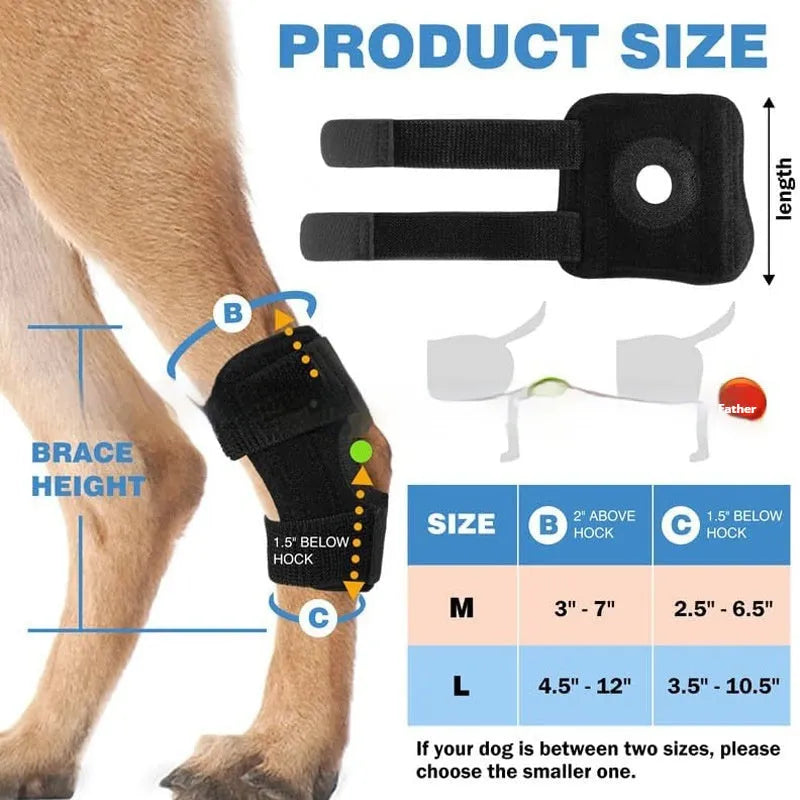 Black polyester leg guard for dog joint support and ACL tear rehabilitation