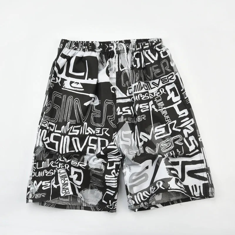 Men's printed five-point swimming trunks with floral pattern in polyester fabric