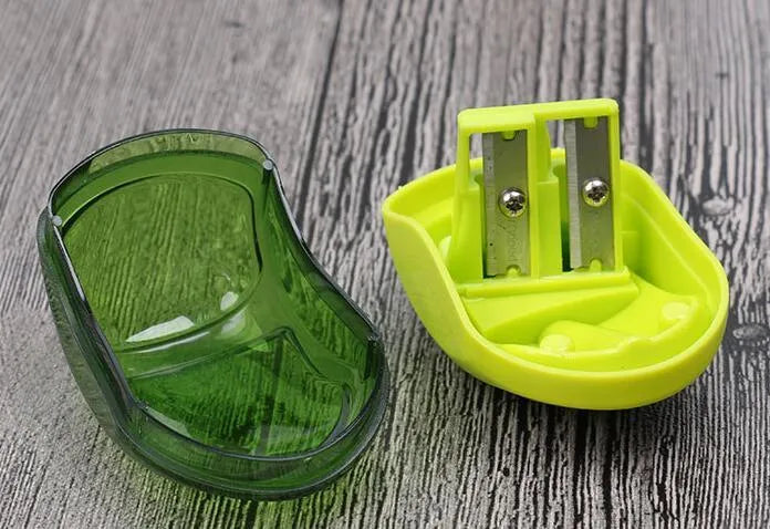 Single hole pencil sharpener with double hole capacity for standard and thick pencils random colour
