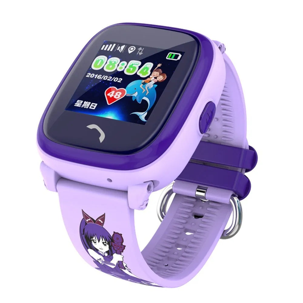 Blue and purple children's smartwatch with silicone strap and 1.22-inch touch screen display