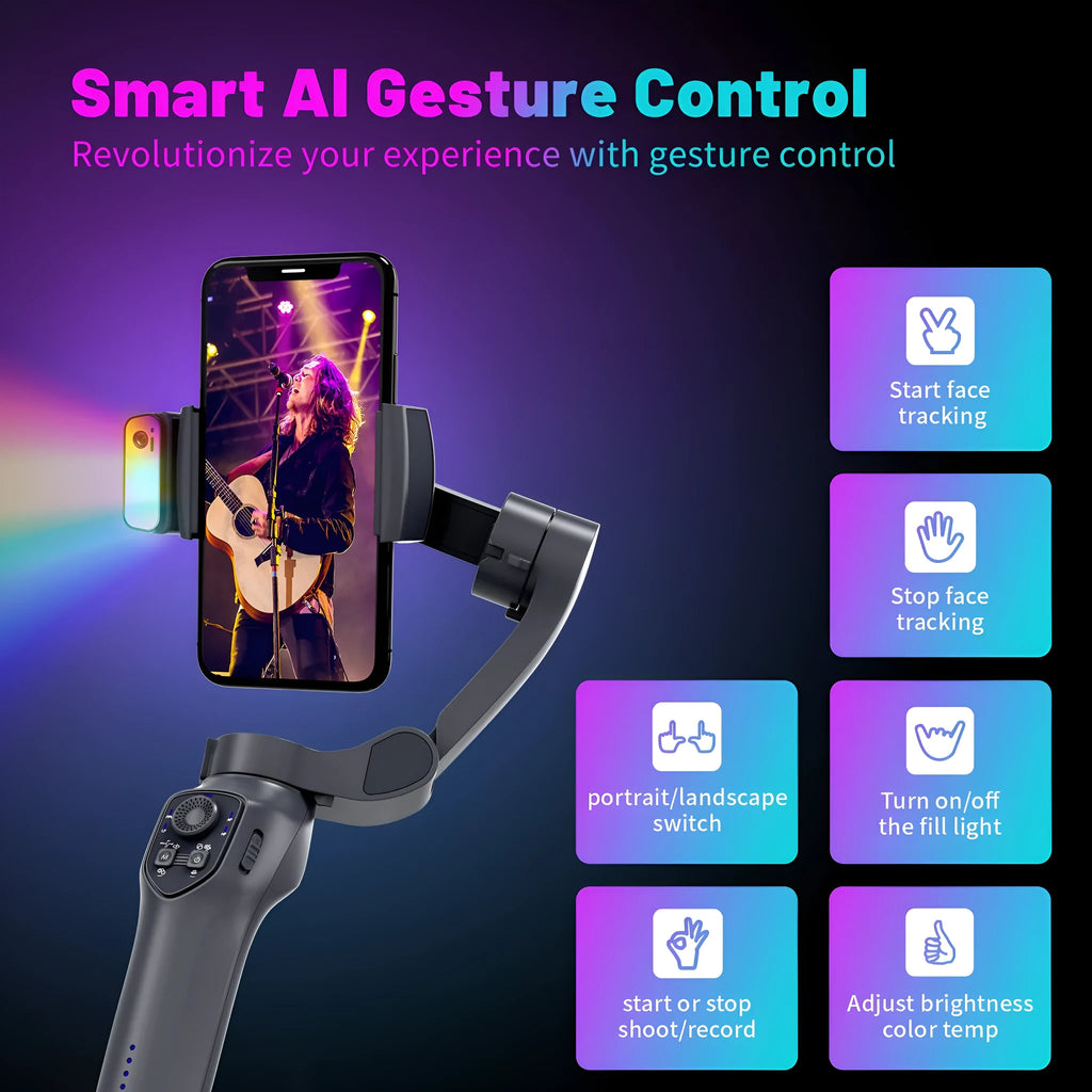 Handheld smartphone camera stabiliser gimbal in gun colour with foldable design