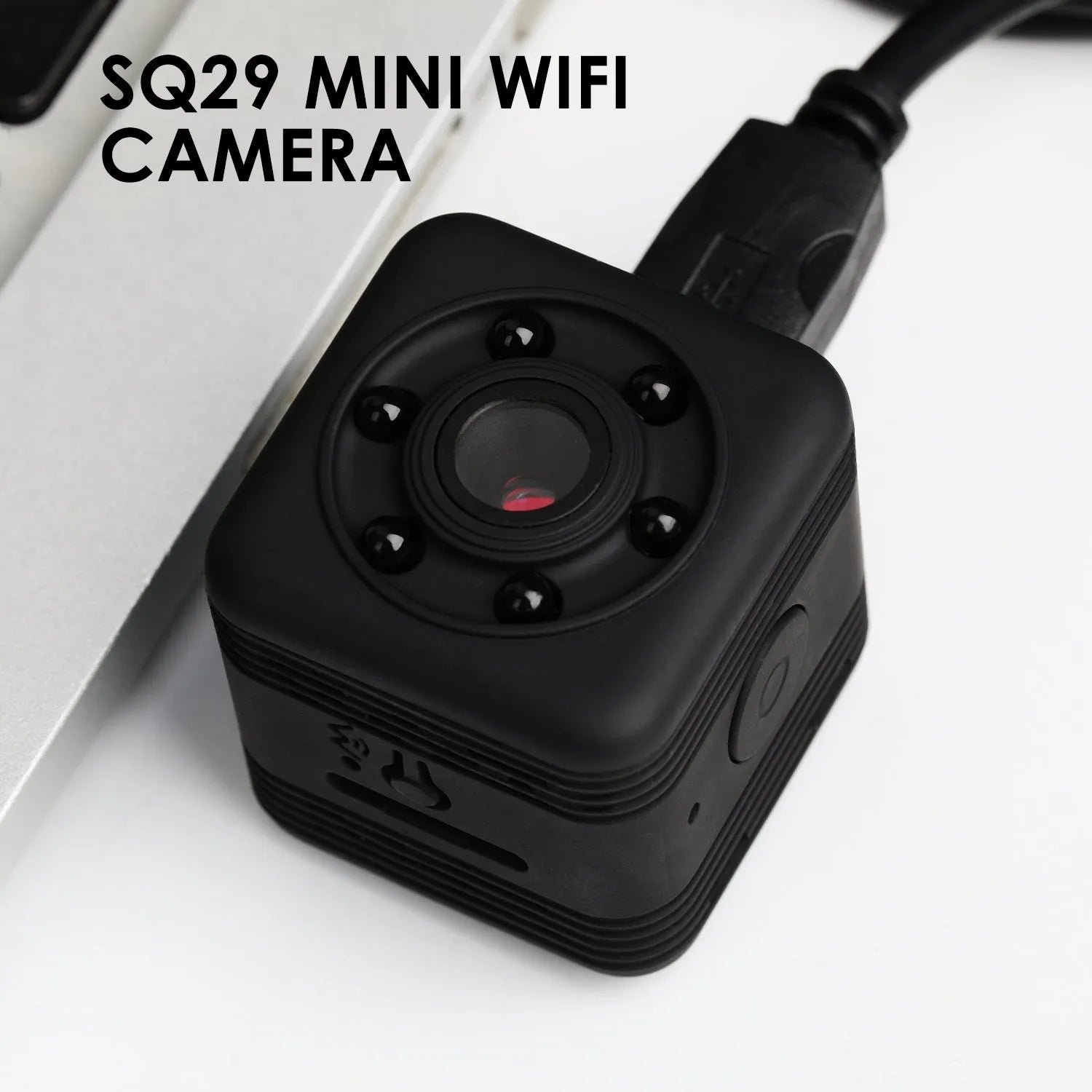 Black waterproof sports camera with microUSB port for 1080p HD video recording