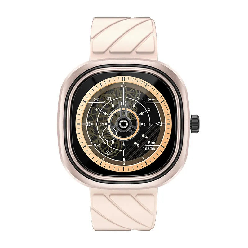 Black smartwatch sports bracelet with a square 1.32-inch colour screen on a silicone wristband.