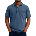 Plus size man modelling a printed short sleeve casual shirt in a loose Korean-style fit.