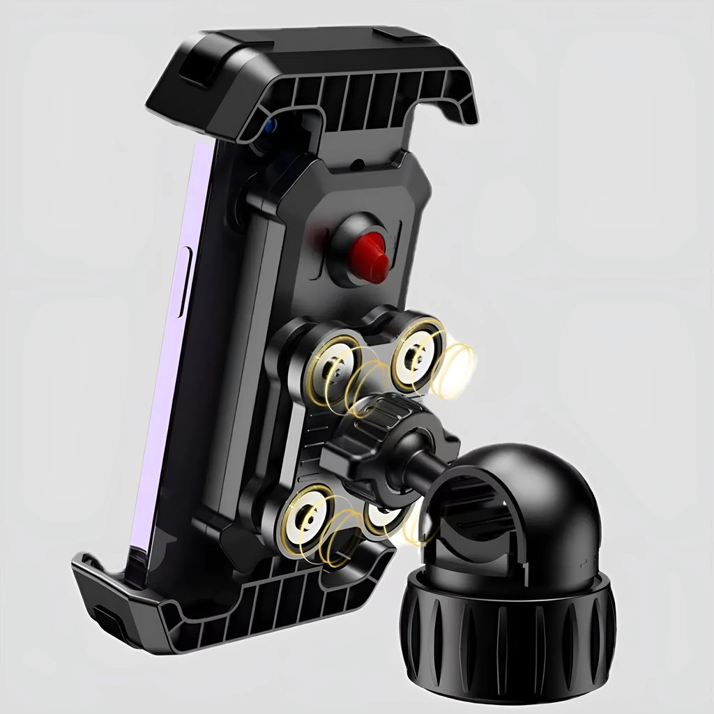 Outdoor cycling mobile phone navigation bracket in black ABS with upgrade knob base mounted on bicycle handlebar