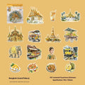 Holiday Journey Series architecture journal stickers showing six retro landmark designs