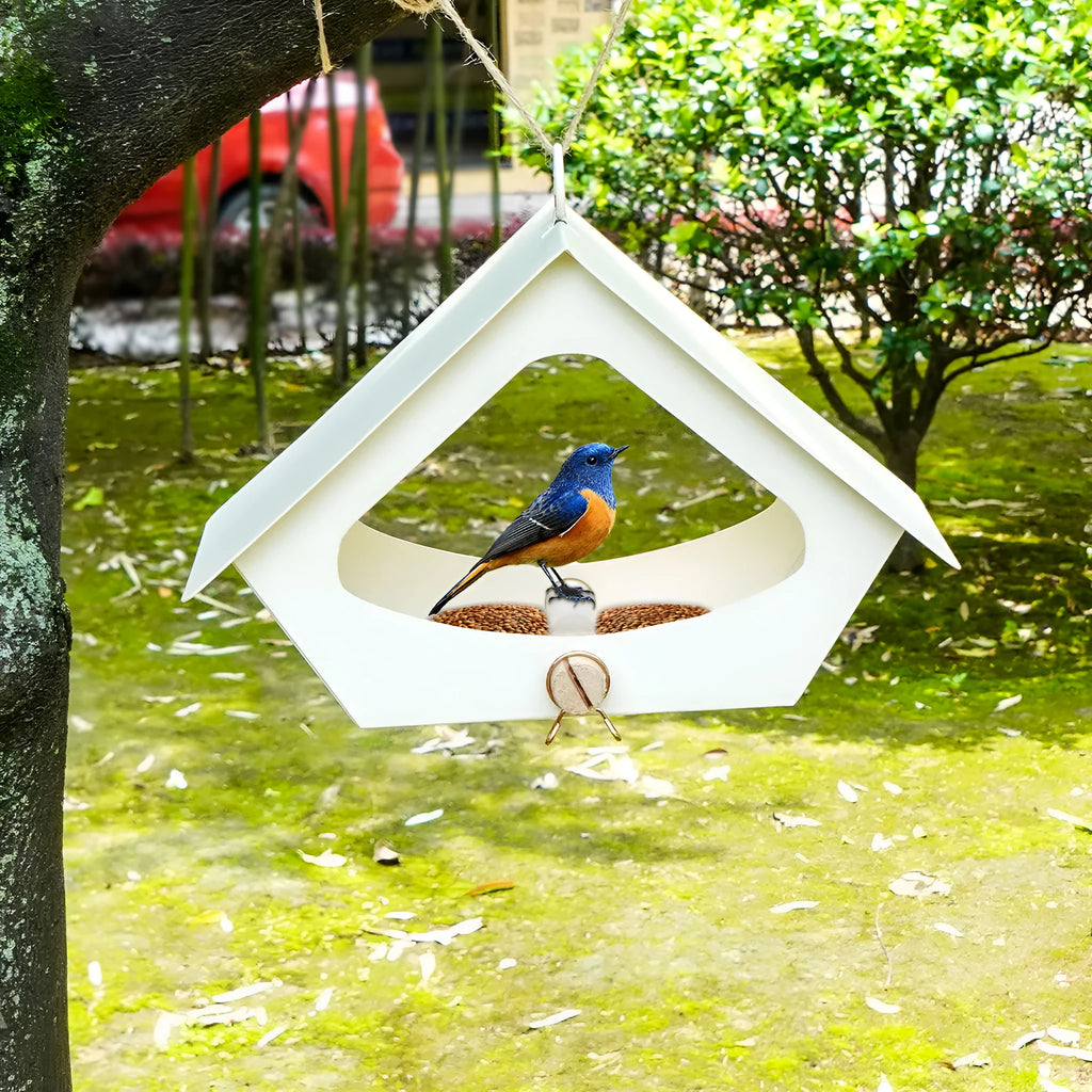Iron bird nest feeder with rain cover in European modern simple style for garden decoration