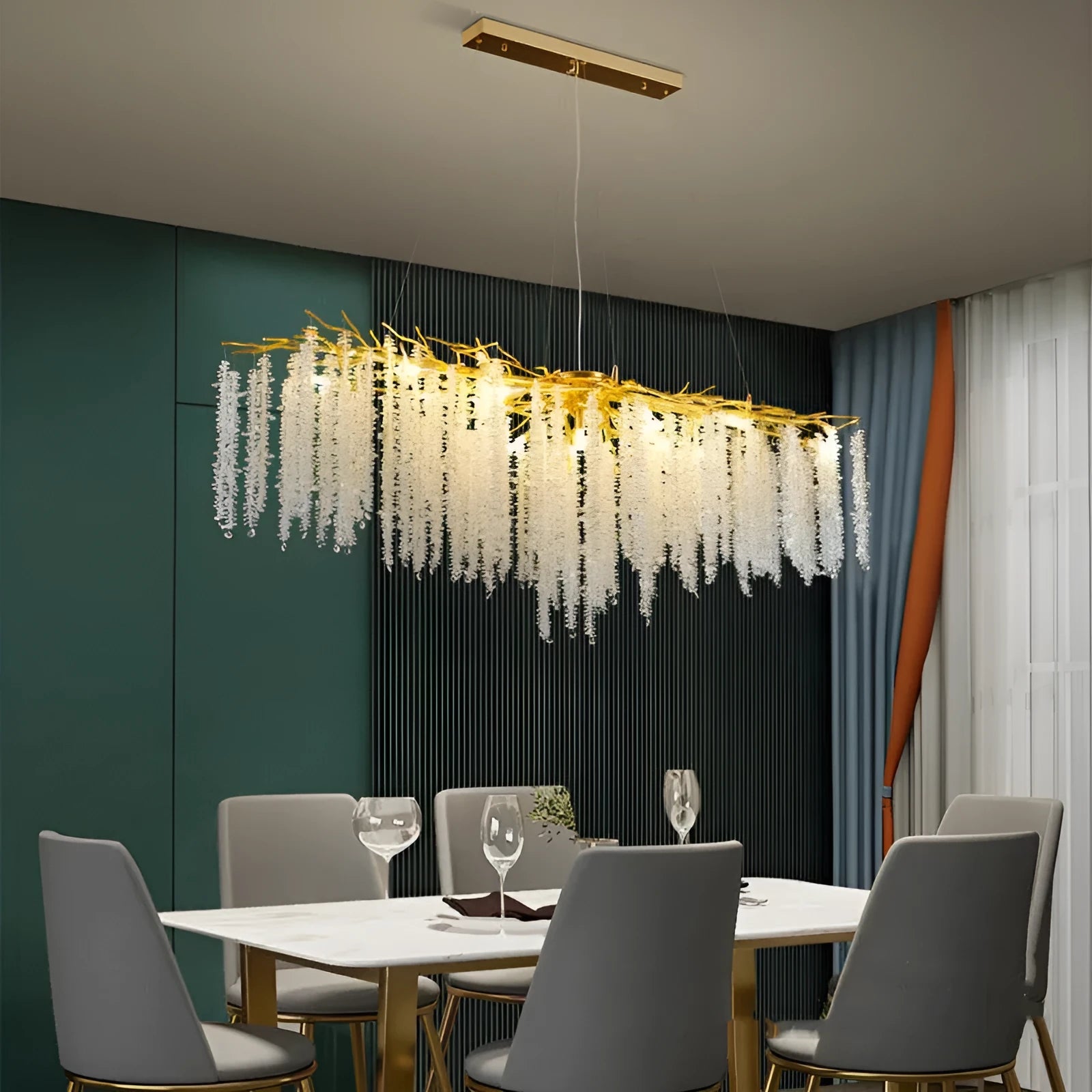 Crystal chandelier light fixture with adjustable height and aluminium alloy construction