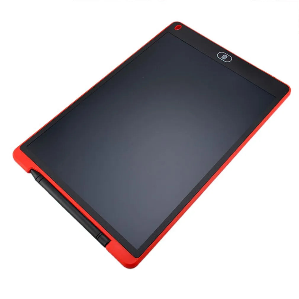 LCD electronic writing board for children in blue with stylus pen on screen.