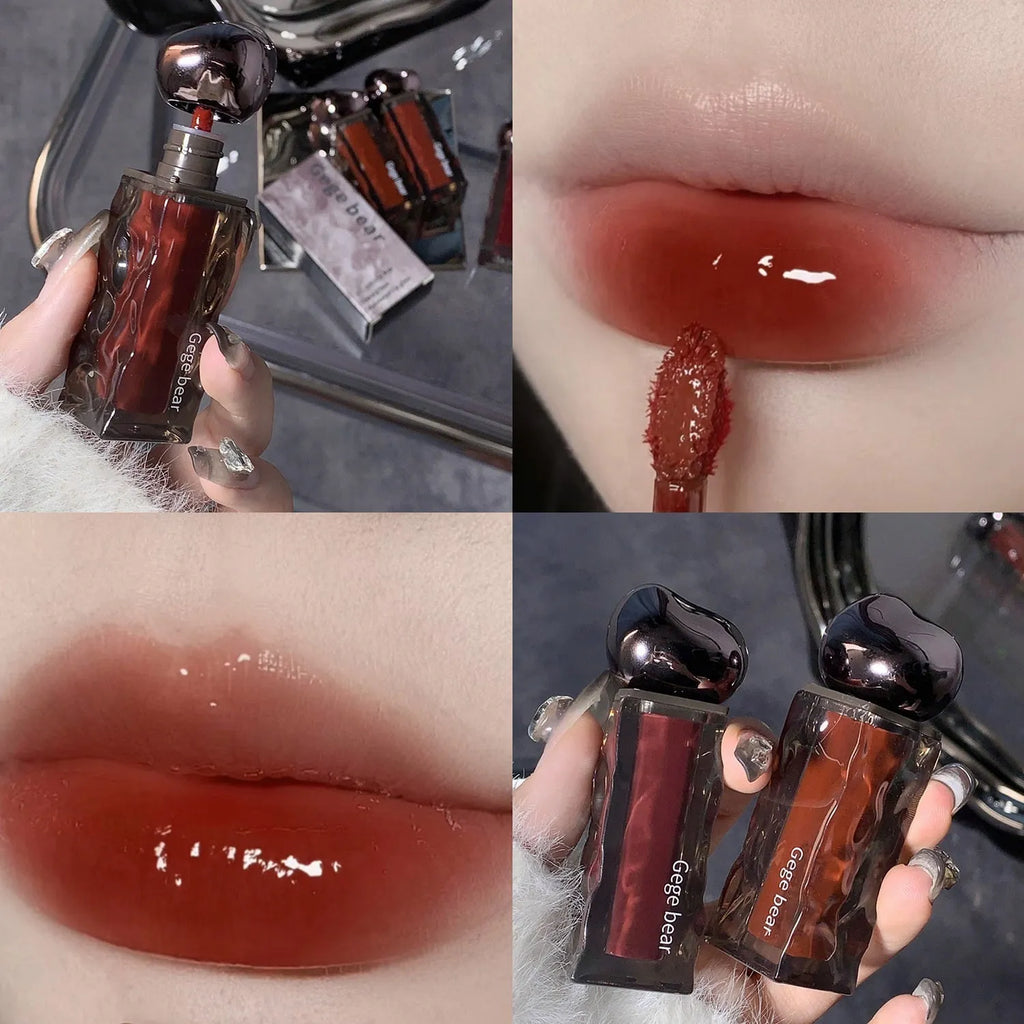 Glacier Lava Lip Lacquer in water-light mirror finish showing seven numbered colour options
