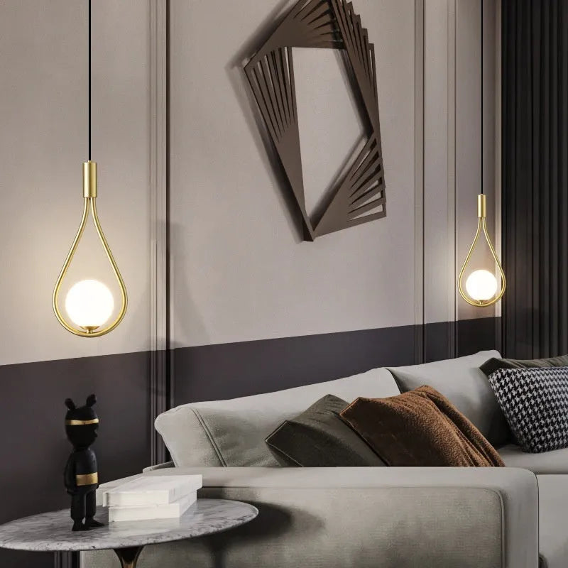 Copper modern minimalist bedside chandelier for bedroom ceiling.