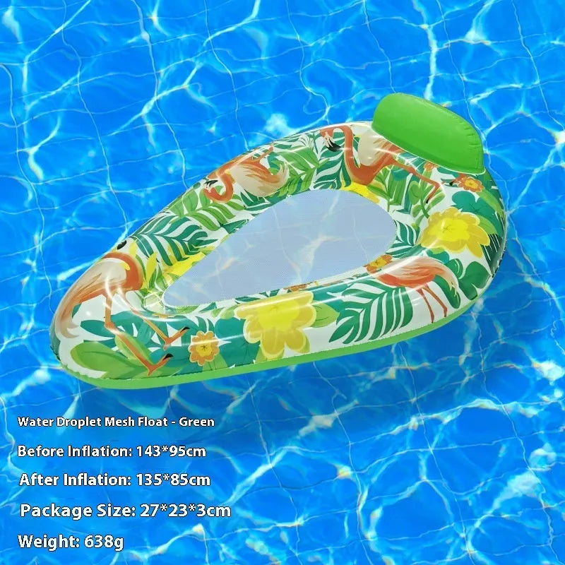 PVC inflatable floating row pool lounge in gradient sequin blue-purple wave design with canopy