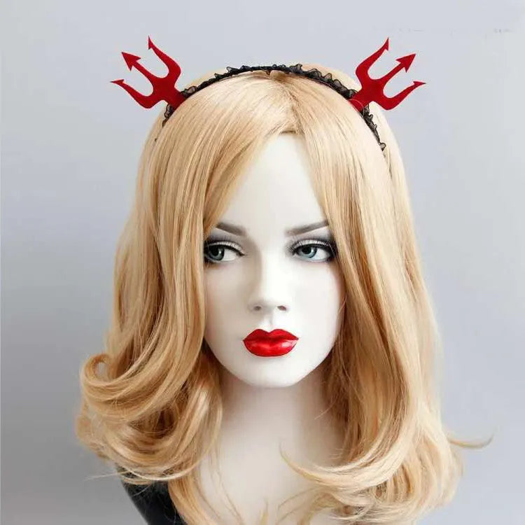 Halloween funny headband made from felt cloth, black lace, ribbon, and iron headband base in multiple colour styles