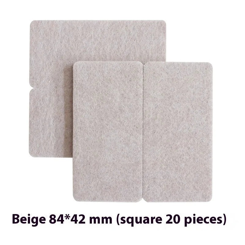 Beige plastic furniture protection pads in five sizes including round and square shapes for chair legs