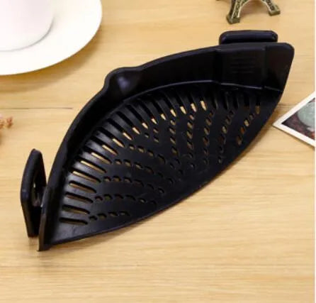 Silicone clip-on pot funnel strainer with stainless steel insert for draining liquids