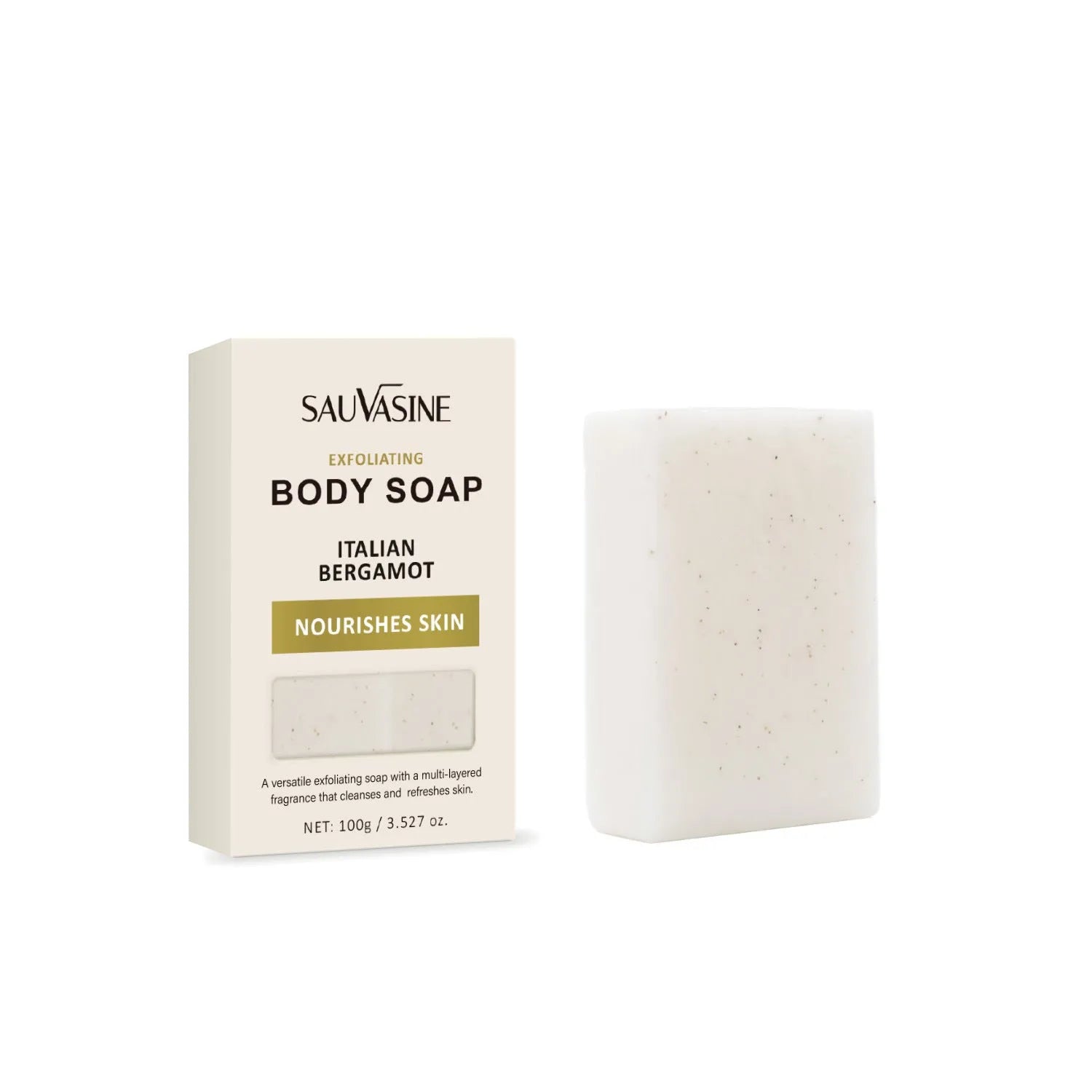 Exfoliating body soap bar with textured surface for manual scrubbing and cleansing