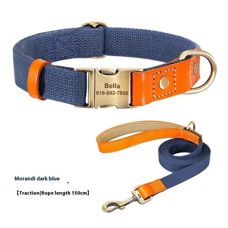 Small dog mohair collar and matching traction rope in green, shown with coordinating lettering.